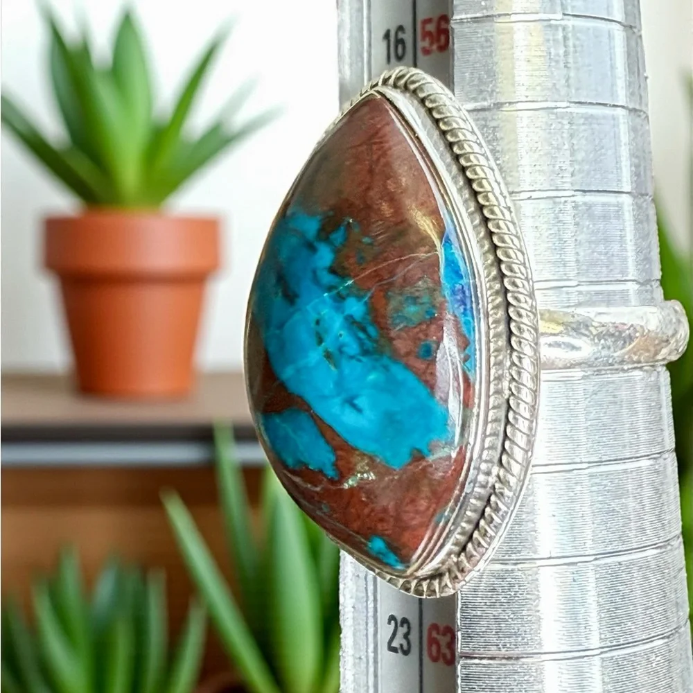 Genuine Shattuckite Statement Ring – 925 Sterling Silver – Boho Caribbean Chic